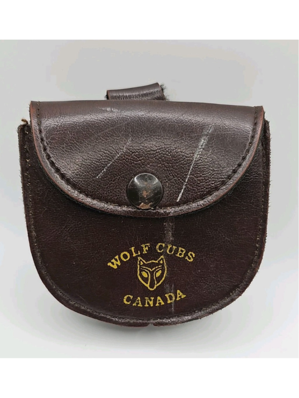 Vintage 1960s Wolf Cubs Canada Belt Pouch Scouts Brown Leather Uniform Accessory